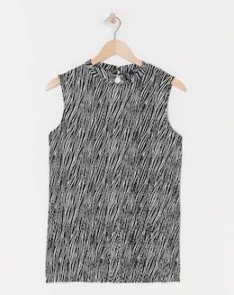 Zebra Print Plisse High Neck Swing Top