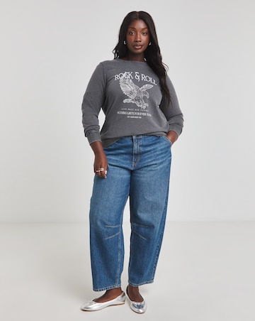 Acid Wash Rock and Roll Slogan Sweatshirt