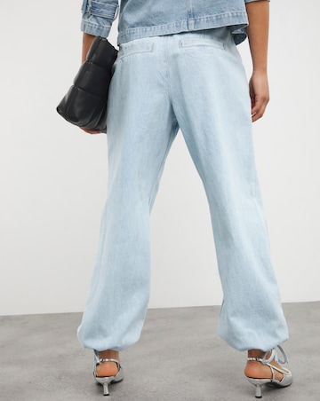Simply Be Light Wash Tie Detail Wide Leg Denim Parachute Jeans