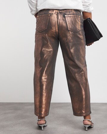 Copper Metallic Barrel Leg Jeans