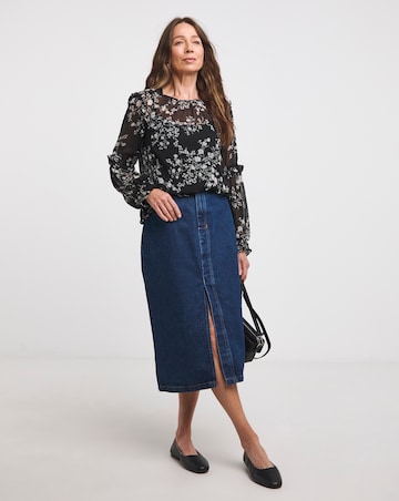 Mono Print Volume Sleeve Cold Shoulder Top