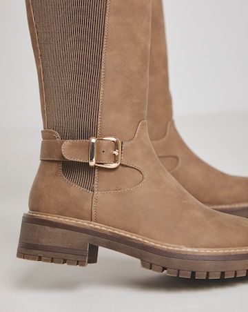 Apollo Knee High Elasticated Buckle Boots - Extra Wide Fit (EEE) & Curvy Calf