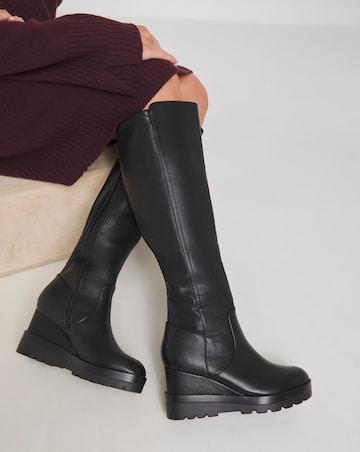 Leyner Stretch Wedge Knee High Boots - Wide Fit (E) & Super Curvy Calf