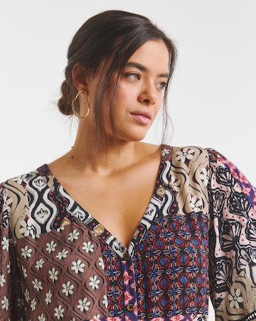 Simply Be Mixed Print Crinkle Tiered Maxi Dress With Ladder Trim