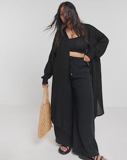 Simply Be Black Longline Crinkle Long Sleeve Shirt