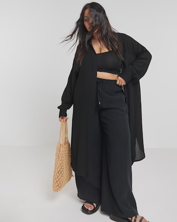 Simply Be Black Longline Crinkle Long Sleeve Shirt