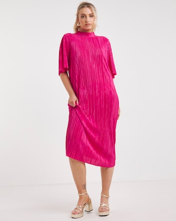 Simply Be Pink Plisse Midi Dress With Angel Sleeves