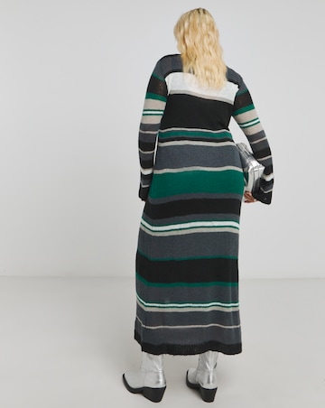 Black and Green Stripe Knitted Midaxi Dress