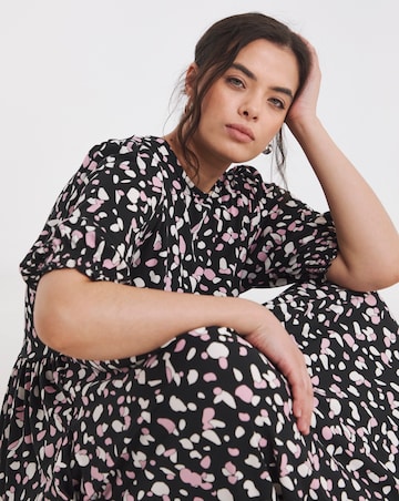 Simply Be Black Print Supersoft Tiered Midi Dress