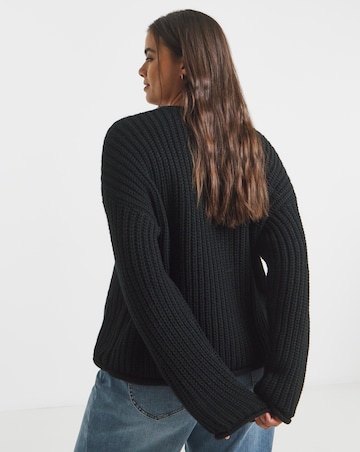Black Chunky Knit Boxy Cardigan