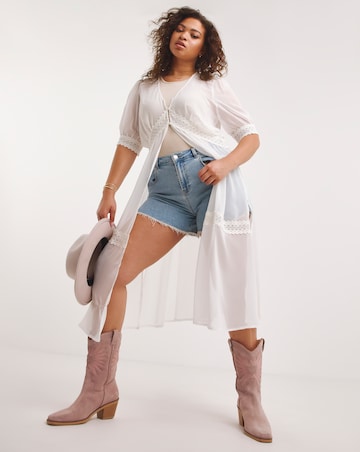 Ivory Sheer Longline Short Sleeved Kimono
