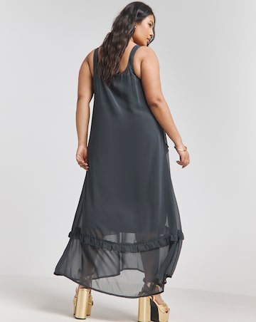 Charcoal Ruffle Maxi Cami Dress With Slip
