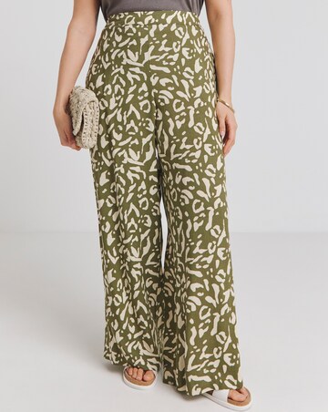 Green Animal Print Wide Leg Trousers