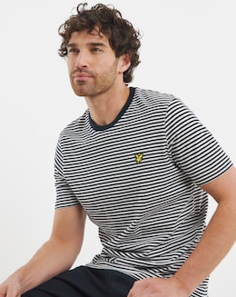 Lyle &amp; Scott Short Sleeve Linen Blend Stripe T-Shirt - Navy/White
