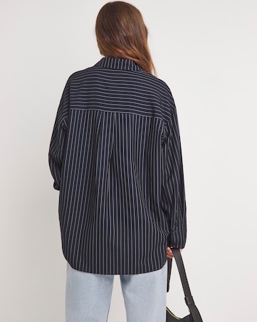 Womens Twill Oversized Long Sleeve Shirt - Navy Pinstripe