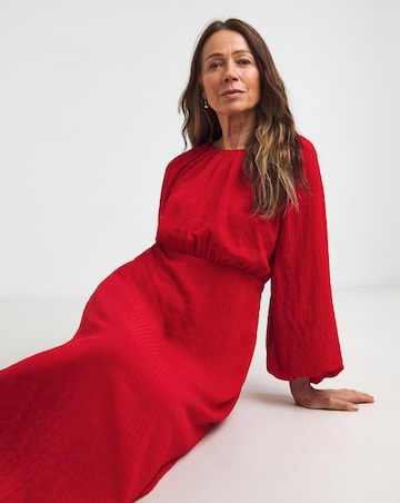 Textured Puff Sleeve Tie Back Dress