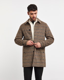 Brown Wool Blend Check Mac