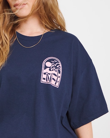 Simply Be Navy Puff Print Back Surf Club T-Shirt