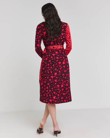 Mixed Animal And Heart Print Wrap Midi Dress