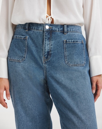 Simply Be Mid Wash Front Pocket Detail Slim Wide Jeans