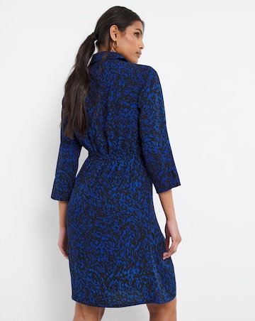 Animal Gathered Waist Crepe Shirt Dress