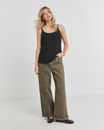 Black Lightweight Woven Scoop Neck Cami Top