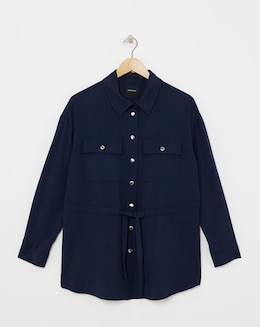 Deep Navy Tie Waist Overshirt