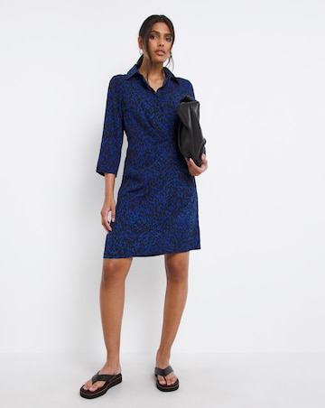 Animal Gathered Waist Crepe Shirt Dress
