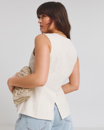 Native Youth Cream Longline Linen Mix Waistcoat