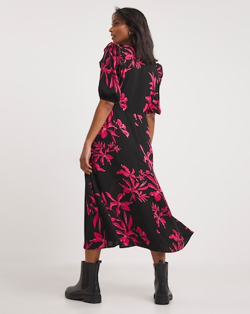 Ruffle Trim Tie Neck Tea Dress
