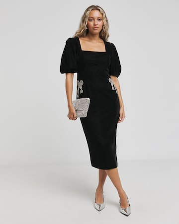Hope & Ivy Alba Bow Bodycon Detailing Midi Dress