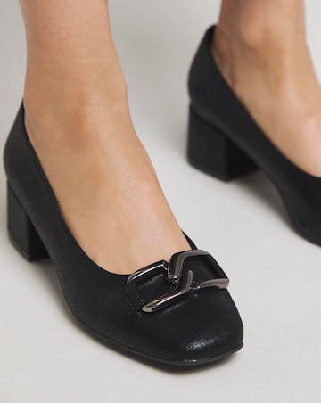Heavenly Soles April Low Heel Trim Court Shoe Wide E Fit