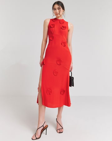 Hope & Ivy Keely Red High Neck Rose Sleeveless Maxi Dress