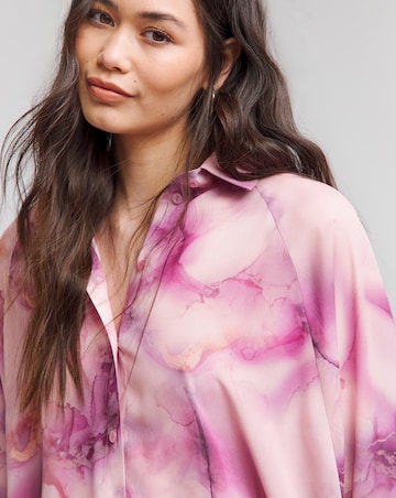 Flounce London Pink Chiffon Marble Print Cuff Detail Blouse
