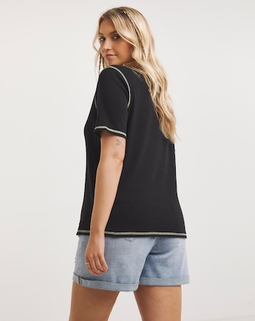 Black Contrast Seam Ribbed Top