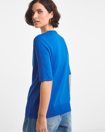 Blue Short Sleeve Crew Neck Cardigan