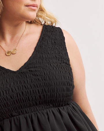 Black Shirred Peplum Vest