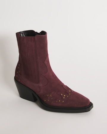 Zia Suede Studded Western Cowboy Ankle Boots - Wide Fit (E)