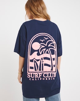 Simply Be Navy Puff Print Back Surf Club T-Shirt