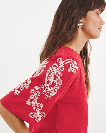 Pure Cotton V Neck Embriodered Sleeve Top