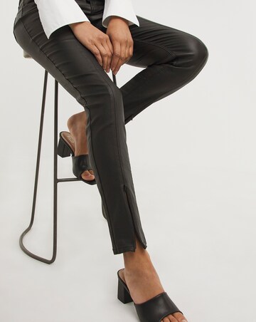 Black Coated Splitfront Hem Slim Jeans
