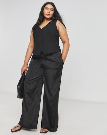 Black Satin Printed Wide Leg Trouser