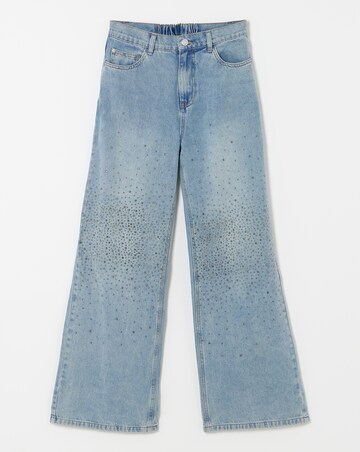 Light Wash Embellished Wide Leg Jeans