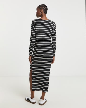 Charcoal Ribbed Stripe Midaxi Column Dress