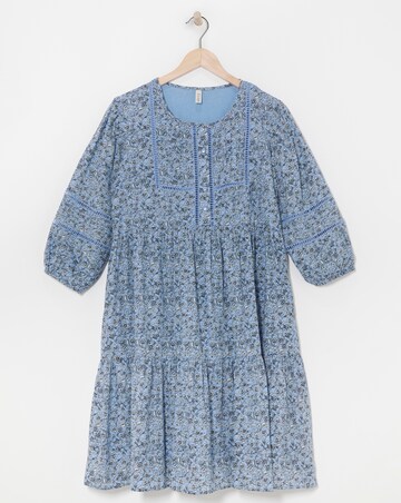 Anise Floral Print Ladder Trim Trapeze Dress