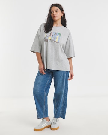 Simply Be Grey Marl Embroidery Lisbon Graphic T-Shirt