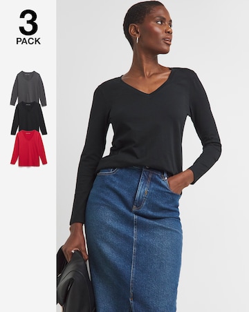 Pure Cotton 3 Pack V Neck Long Sleeve T-Shirts
