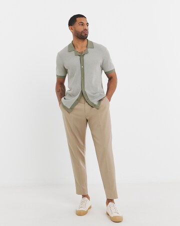 Green Textured Knit Cuban Collar Shirt