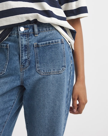 Simply Be Mid Wash Front Pocket Detail Slim Wide Jeans