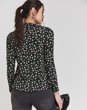 Black Floral Supersoft Key Hole Detail Top
